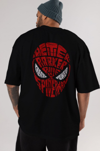 Футболка Ankhises Spiderman с задним принтом черного цвета, оверсайз, унисекс, для мужчин и женщин, с круглым вырезом.