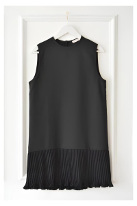 fh fashionhere Kadın Tesettür Kolsuz Siyah Piliseli Içlik Gömlek Tunik Bluz Pliseli Pileli