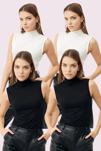 Trend Sizde Kadın 2 Siyah 2 Beyaz 4'lü Kolsuz Body