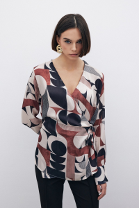 Sateen Kruvaze Yan Bağlamalı Bluz - Kahve