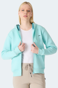 Slazenger MILIO I Женская флисовая толстовка с капюшоном и карманами, бирюзовая.