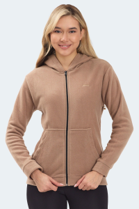 Slazenger SOFAL I Женская флисовая кофта с капюшоном и карманами цвета "земля" с молнией.