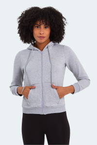 Slazenger PEMA I Женская толстовка с капюшоном и карманами, с застежкой на молнию, серая.