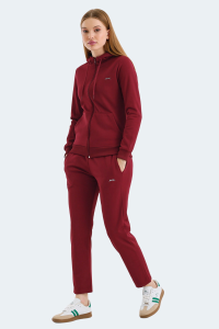 Slazenger RID IN Женский комплект спортивной одежды с капюшоном и карманами бордового цвета с застежкой на молнии.
