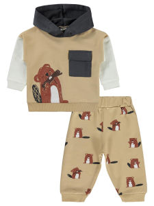 Гражданский детский комплект с капюшоном и карманами для возраста 6-18 месяцев - коричневый - 3.