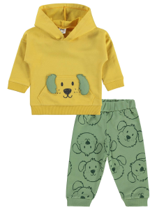Гражданский детский комплект с капюшоном и вышивкой "Собака" на 6-18 месяцев - горчичный - 3