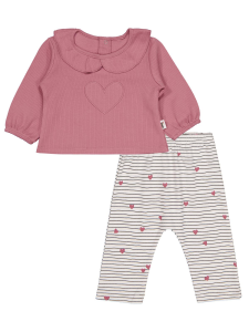 Гражданский комплект с вышивкой в виде сердца для младенцев 6-18 месяцев - экрю - 3