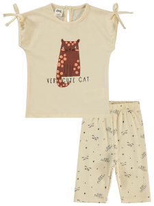 Гражданский комплект с принтом котенка для малышей от 6 до 18 месяцев - Цвет слоновой кости - 3