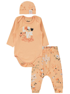 Гражданский комплект из трех предметов с цветочным принтом для девочек 6-18 месяцев - Пудровый - 3