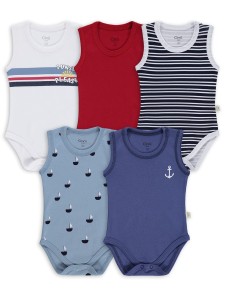 Детская боди с принтом "Якорь" 5 штук для детей от 1 до 36 месяцев - голубая - 4