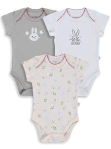 Детский комплект из трех предметов с принтом "Baby Tavşan" для детей от 1 до 36 месяцев с кнопками - цвет пудра - 4