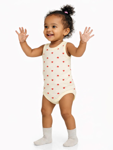 Детская боди с принтом "Сердце" для малышей от 1 до 36 месяцев - желтый цвет - 4.