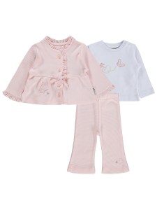 Люксовый комплект из 3 предметов с жакетом и вышивкой "бабочка" от Kumru Tekstil для детей от 6 до 18 месяцев - розовый - 3.