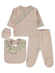 Бебе комплект с рисунком для новорожденных от 0 до 1 месяца - пудровый - 15.