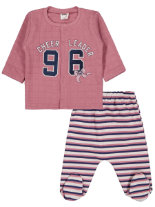 Детский пижамный комплект Baby 96 с вышивкой для возрастной группы 1-9 месяцев - розовый - 19