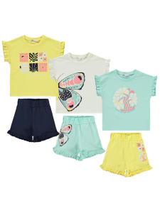 Девочки Комплект из 3-х предметов с коротким рукавом и принтом бабочки 2-5 лет - 24