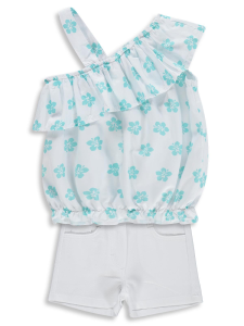 Девочки Комплект с рюшами и цветочным узором для 2-5 лет - сломанный белый - 24 размер.