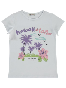 Детская футболка с печатью "Havai Aloha" для девочек, 6-9 лет - белая - 31.