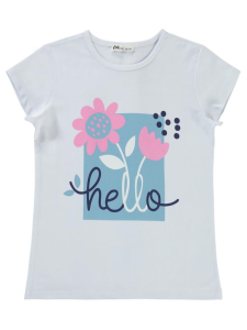 Девочки, футболка с надписью "Hello" для возраста 10-13 лет - белая - 31.
