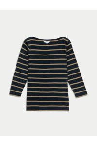Marks & Spencer Saf Pamuk Çizgili Dar Kesim Üst