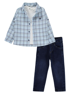 Мальчики, комплект из трех вещей с клетчатой рубашкой, 2-5 лет - синий - 35
