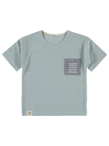 Мальчики, футболка с принтом и карманом, 6-9 лет - Синяя - 40