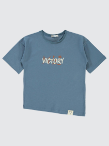 Мальчики Т-shirt с принтом "Victory" асимметричный 6-9 лет - синий - 40