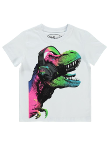 Футболка для мальчиков с принтом "Дино" наушниками для возраста 2-5 лет - белая - 40.