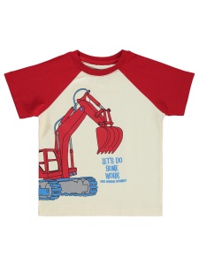 Мальчики футболка с принтом Dozer, реглан, 2-5 лет - красная - 40