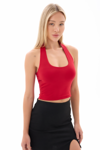 vesantia Kadın Kırmızı Viskon Likralı İç Göstermez Boyundan Geçmeli Crop