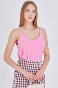 armonika Kadın Pembe Keten Görünümlü Askılı Bluz ARM-24Y001064