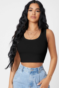 Imoda Kadın Siyah Kare Yaka Crop Top Bluz