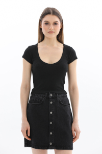 Женская футболка Slim Fit с V-образным вырезом, короткий рукав, черная - 12.