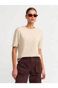 Dilvin 3683 Basic T-Shirt-Açık Bej