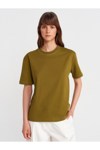 Dilvin 30312 Dekoratif Dikişli Bisiklet Yaka Tshirt-K.Yağ Yeşl