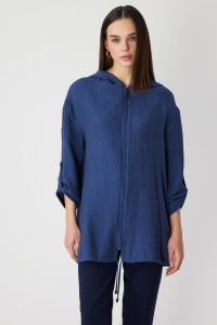 Onfashion стандартного кроя полиэстер с капюшоном с длинным рукавом женская куртка 72701 индиго - 18