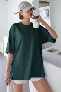 Teenage Millionaire Kadın Petrol Yeşili Basic Düz Baskısız Oversize Salas T-Shirt