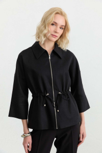 Selen стандартный крой воротник поло льняной рукав 3/4 на молнии женская куртка 26YSL1598 чёрный - 19