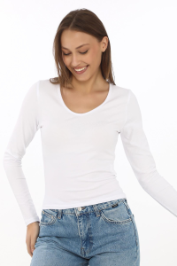 penyebizden V Yaka Slim Fit Tişört-Beyaz