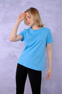 Tight Lady %100 Pamuk Kadın Tişört Düz Renk Turkuaz Bisiklet Yaka Penye T-Shirt