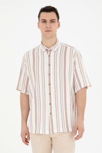 Pierre Cardin с коротким рукавом воротник на пуговицах oversize мужская рубашка 1860861 Açık коричневая - 21