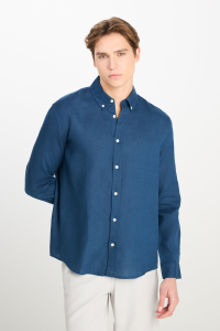 Lee regular fit рубашечный воротник льняная с длинным рукавом мужская рубашка L2510549410 темно-синяя - 21