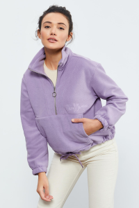 Сиреневый свитшот с полузастежкой и сборкой по низу для женщин - 97171