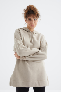 Темно-бежевый реглан с капюшоном оверсайз свитшот туника - 97242