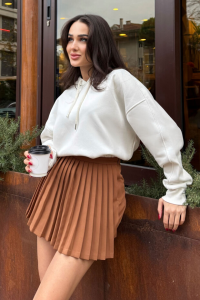 Экрю реглан с длинным рукавом базовый худи оверсайз свитшот туника - 97242