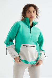 Морская зелень, юбка с рюшами, полузип, оверсайз, женский флисовый свитшот - 97238