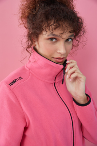 Фуксия, с воротником-стойкой, с молнией, удобный женский поларный свитер - 97173.