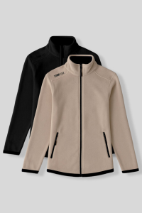 Удобный формальный свитер с воротником-стоечкой в черно-темно-бежевом цвете для женщин - 97173.