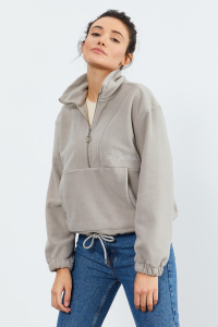 Темно-бежевый свитшот с молнией и сборкой по краю для женщин - 97171