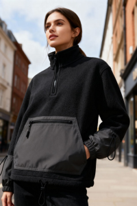 Черный свитшот с асимметричным подолом и с короткой молнией, оверсайз, для женщин, флис - 97238.